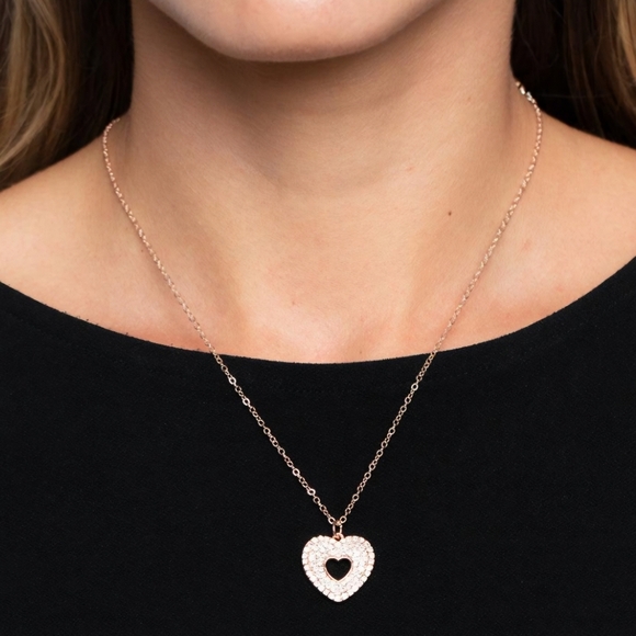 Fashion Jewelry Jewelry - Pave Faux Diamond Cubic Zirconia Rose Gold Heart Pendant & Earrings Jewelry Set